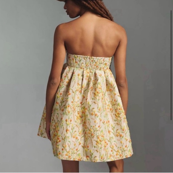 Anthropologie Maeve Strapless Jacquard Floral Babydoll Dress - Picture 3 of 3